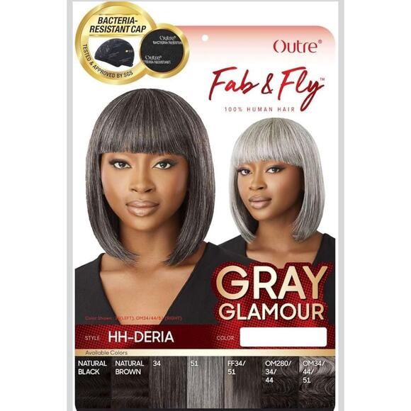 Fab and Fly HH-Deria Wig Color Gray 280/34/44 classic Bob with Bangs Human hair - Picture 6 of 8